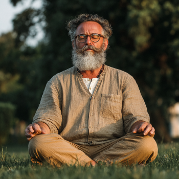 Група літніх людей займається йогою